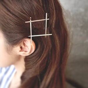 Modern gold-tone or silver-tone square hair clip - hashtag barrette - NEW